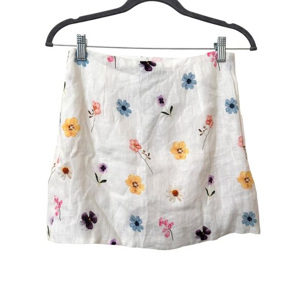 SUMMER AWAY Lenora Pressed Flower Linen Mini Skirt NWT Small - Picture 2 of 5